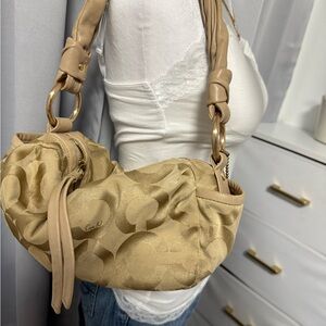 Coach Beige Shoulder Bag with Gold Accents